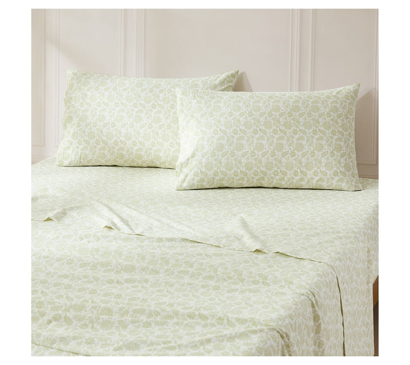 Floral Jacobean Cotton Sheet Set Sage 4Pc Set Queen — View 3