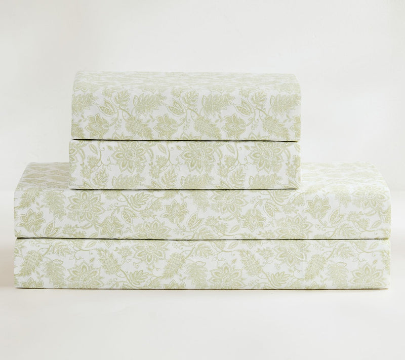Floral Jacobean Cotton Sheet Set Sage 4Pc Set Queen — View 2