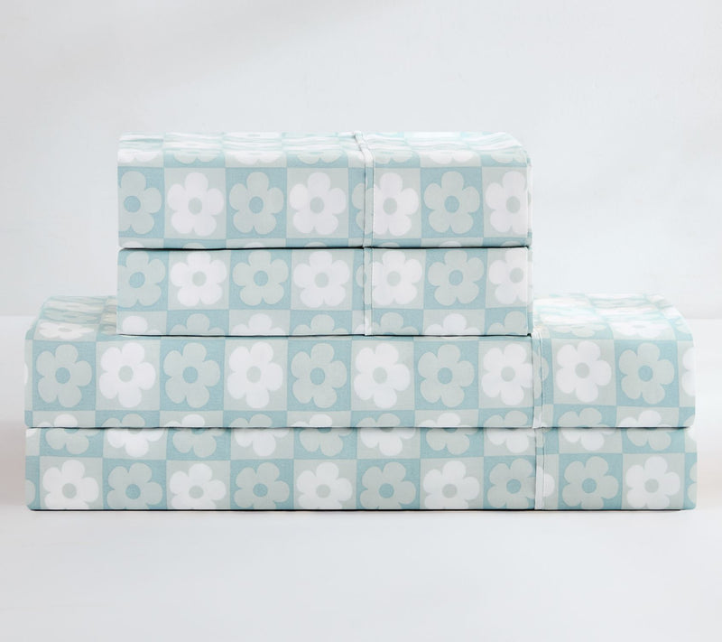 Lush Decor Daisy Checkered Sheet Set Aqua 4Pc Twin, Twin-XL — View 4