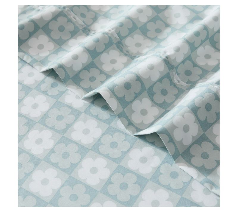Lush Decor Daisy Checkered Sheet Set Aqua 6Pc Set Queen — View 6
