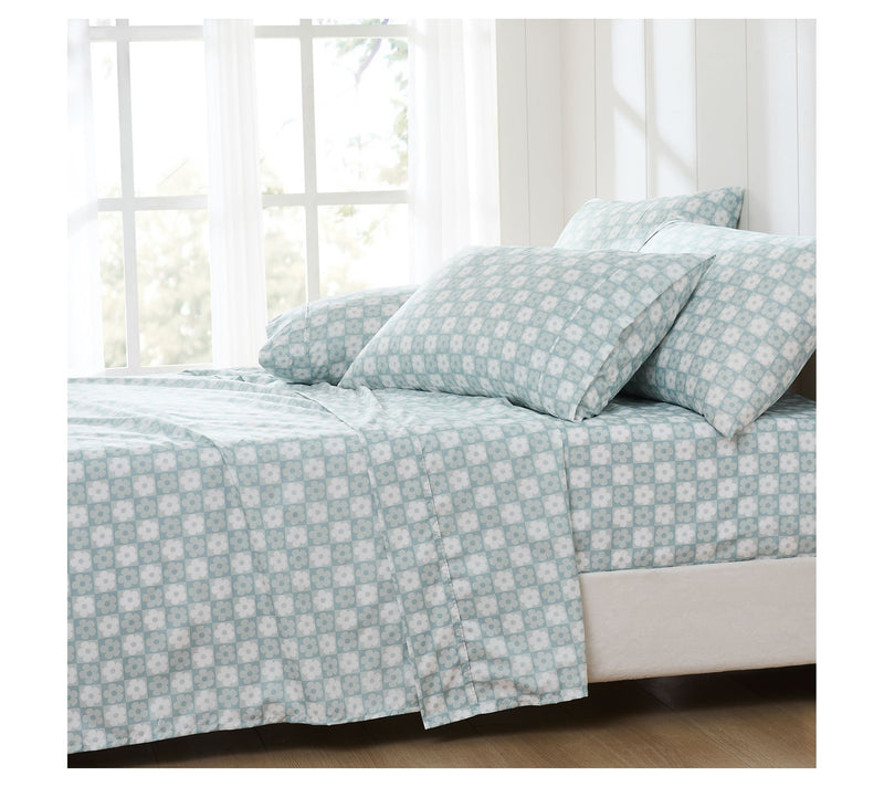 Lush Decor Daisy Checkered Sheet Set Aqua 6Pc Set Queen — View 3