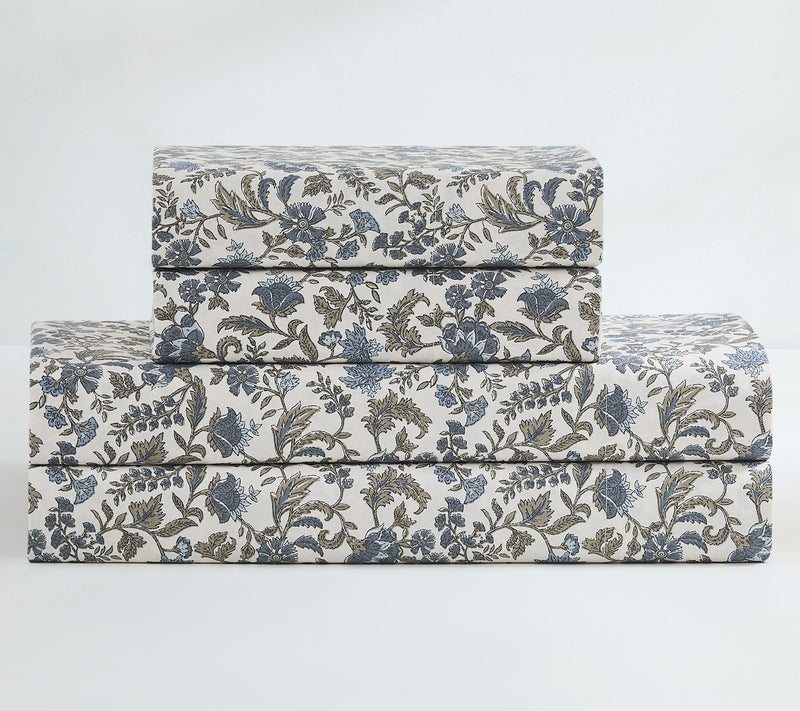 Lush Decor Lillian Block Print Cotton Sheet SetBlue 4-Pc Full — View 2