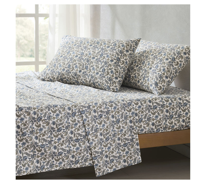 Lush Decor Lillian Block Print Cotton Sheet SetBlue 4-Pc King — View 4