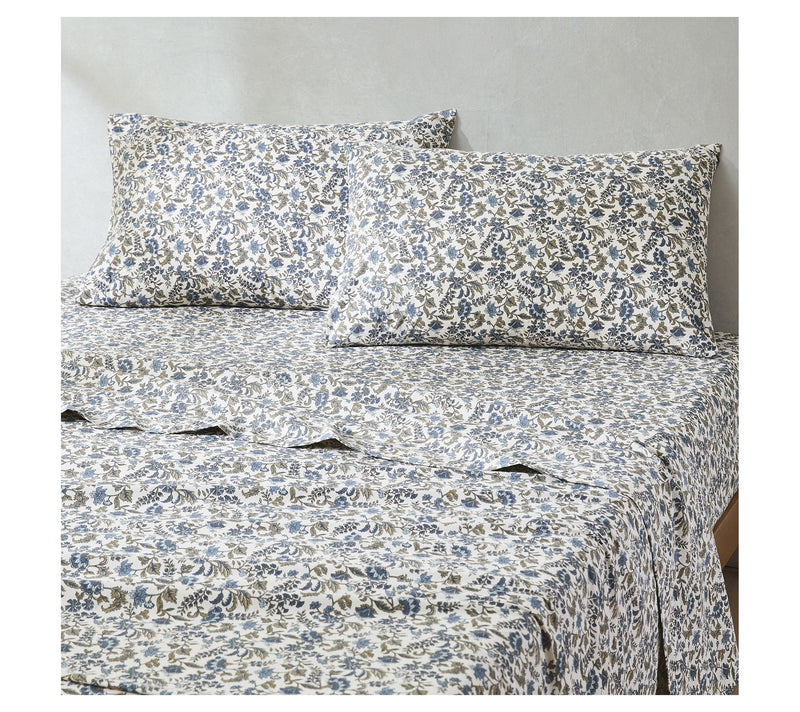 Lush Decor Lillian Block Print Cotton Sheet SetBlue 4Pc Queen — View 3
