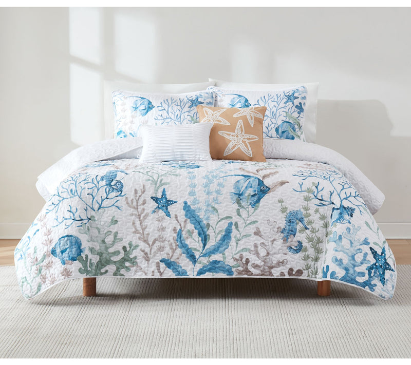 Lush Decor Oceana Watercolor Sea Life Quilt 5PcSet King/Cal K — Main view