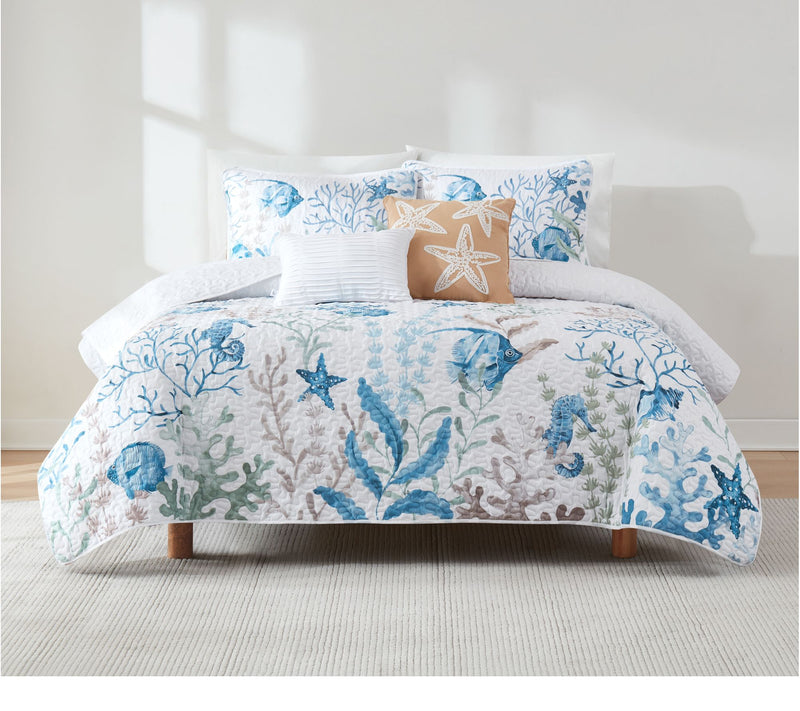 Lush Decor Oceana Watercolor Sea Life Quilt 5PcSet King/Cal K — View 10