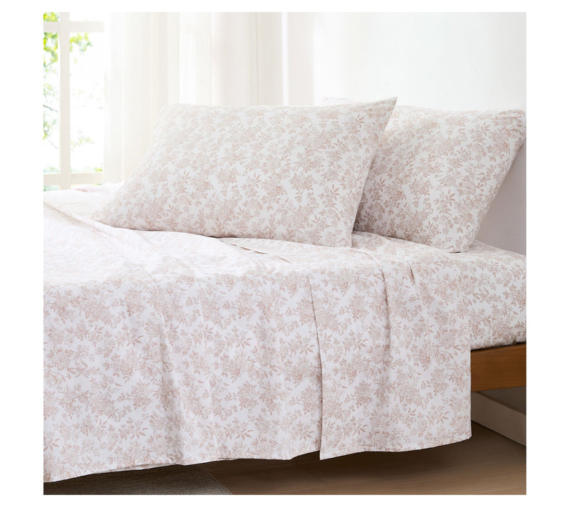 Lush Decor Peony Toile Cotton Sheet Set Peach 4-Piece Set King — View 4