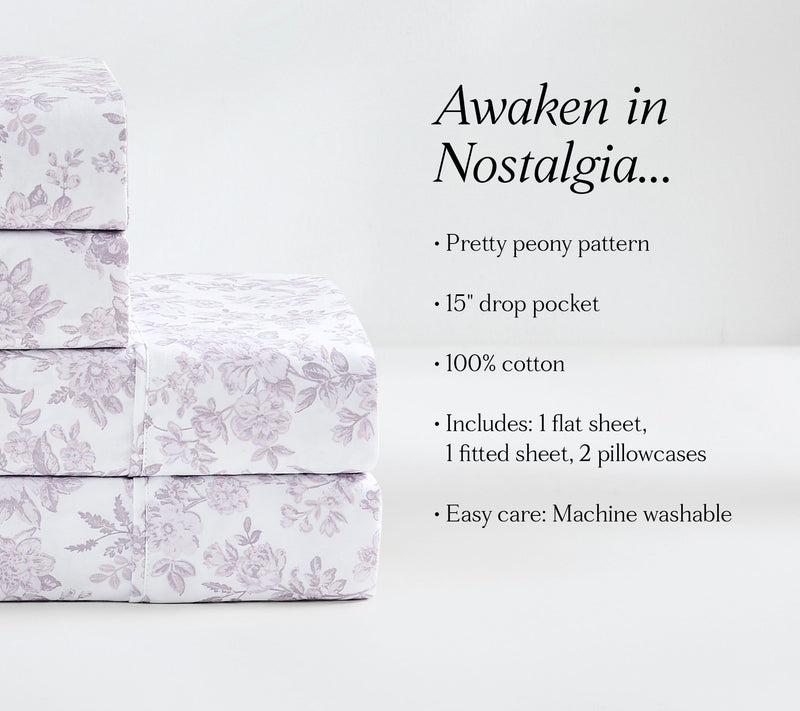 Lush Decor Peony Toile Sheet Set Mauve 4-Pc SetTwin, Twin-XL — View 8
