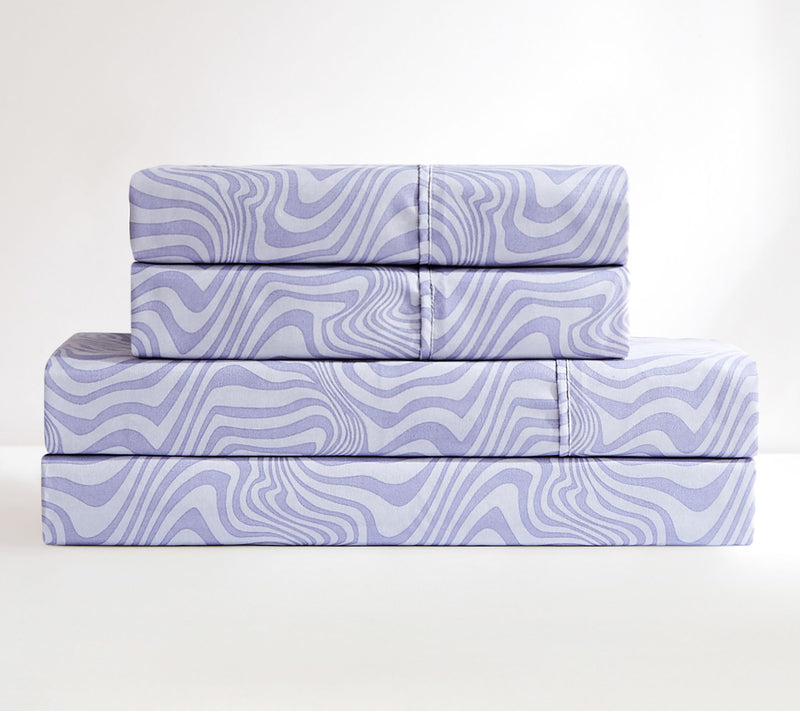 Lush Decor Retro Waves Sheet Set Violet 4-PieceTwin, Twin-XL — View 4