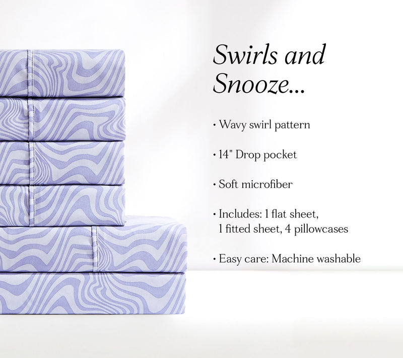 Lush Decor Retr o Waves Sheet S et Violet 6-Pie ce Set Full — View 8