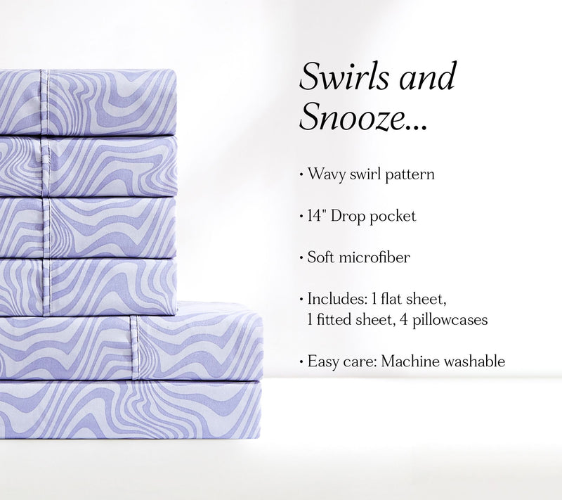 Lush Decor Retr o Waves Sheet S et Violet 6-Pie ce Set Queen — View 8