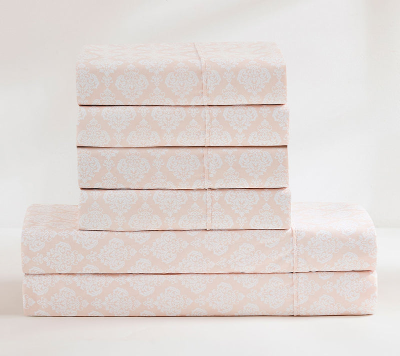 Lush Decor Romer Damask Sheet Set Peach 6-PieceSet Full — View 2