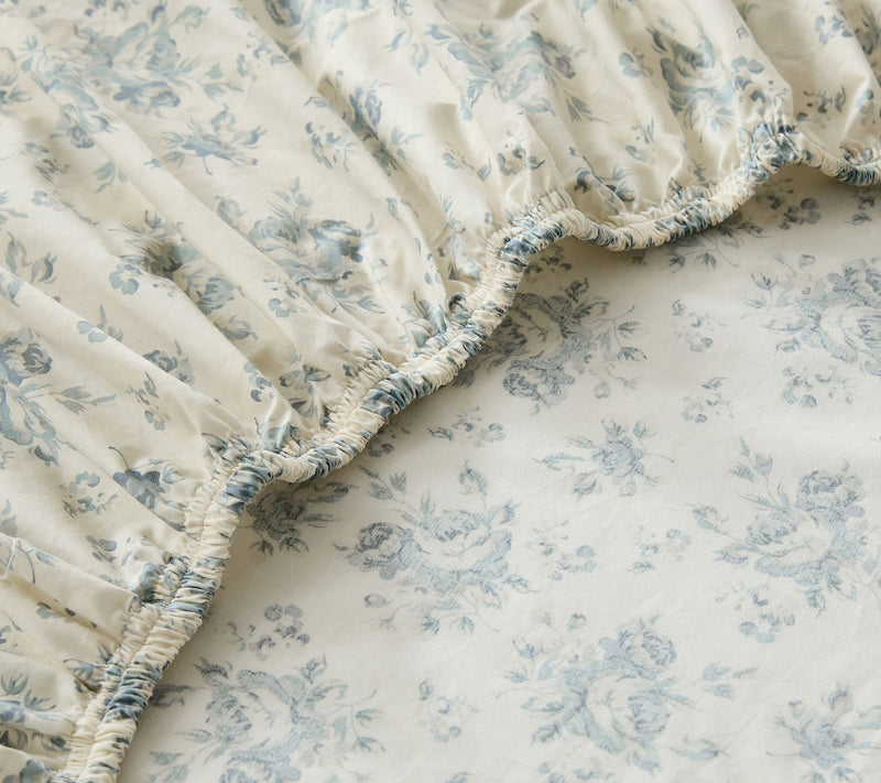Lush Decor Rose Garden Cotton Sheet Set Blue 4-Piece Set Queen — View 7