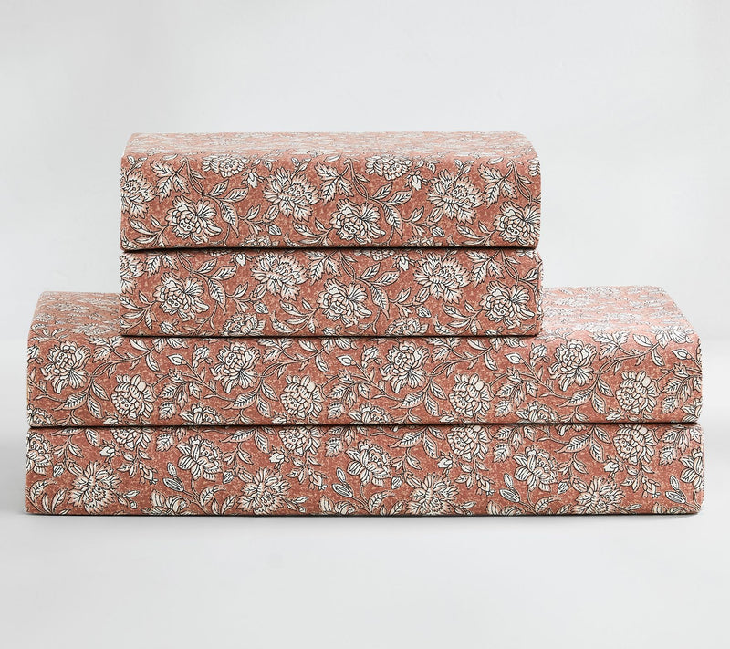 Lush Decor Zara Floral Block Cotton Sheet 4-Piece Set King — View 8