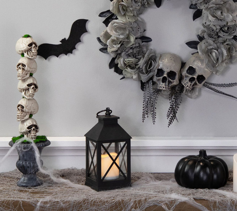 Northlight Double Skull and Gray Roses Halloween Wreath 16" — View 3
