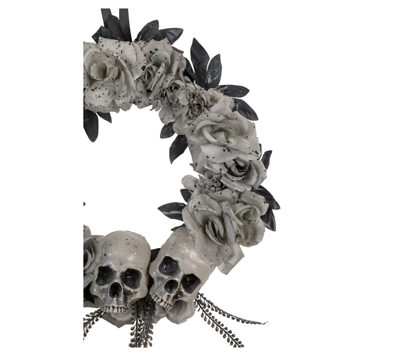 Northlight Double Skull and Gray Roses Halloween Wreath 16" — View 2