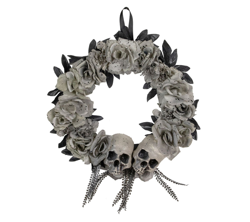 Northlight Double Skull and Gray Roses Halloween Wreath 16" — View 8
