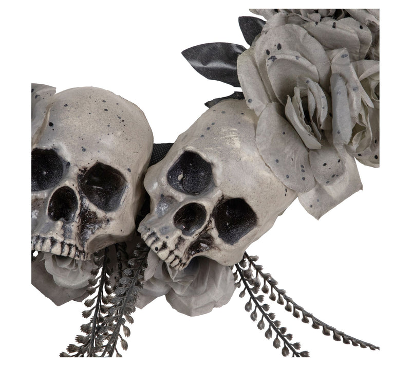 Northlight Double Skull and Gray Roses Halloween Wreath 16" — View 4