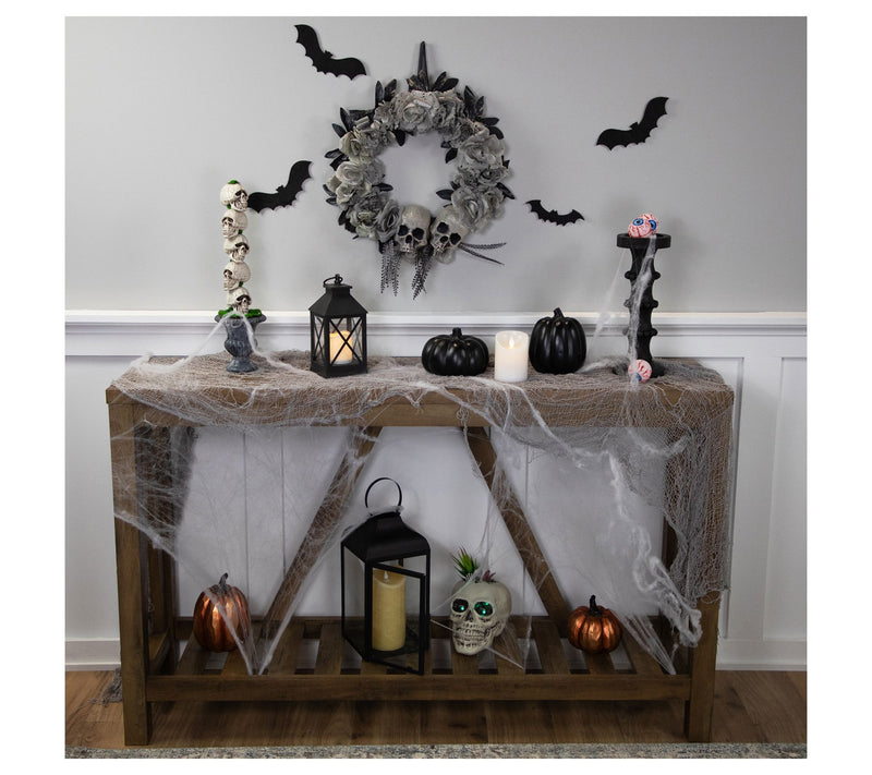 Northlight Double Skull and Gray Roses Halloween Wreath 16" — View 5