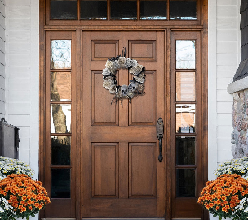 Northlight Double Skull and Gray Roses Halloween Wreath 16" — View 6