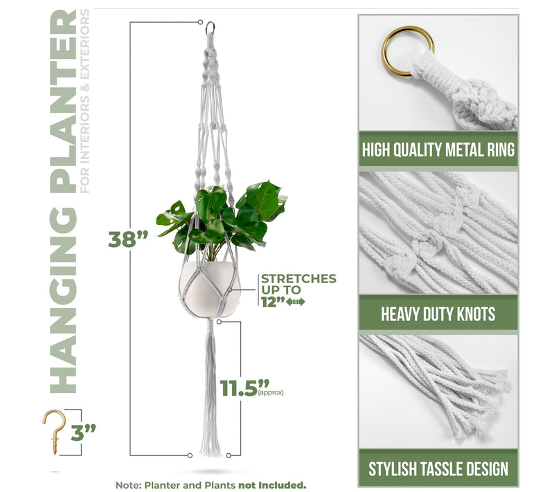 Sorbus Macrame Plant Hangers with Cotton Rope 6-Pack — View 3