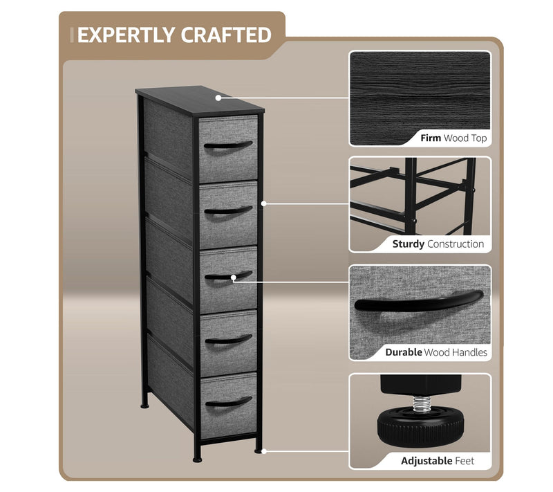 Sorbus 5-Drawers Narrow Dresser, Vertical Slim Storage Chest — View 16