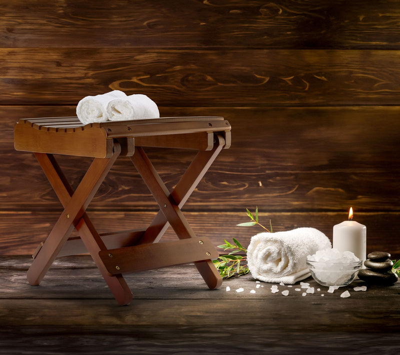 Sorbus Bamboo Folding Step Stool Bench, Shower and Bath Chair — View 6