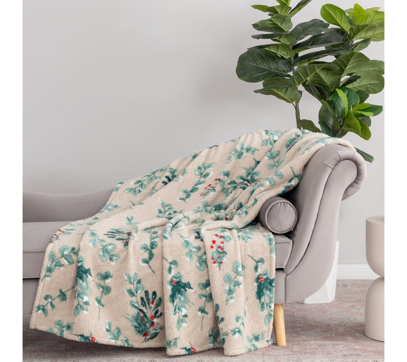 Berkshire 60x70 Printed Retro Plush Winter Greenery Throw — View 10