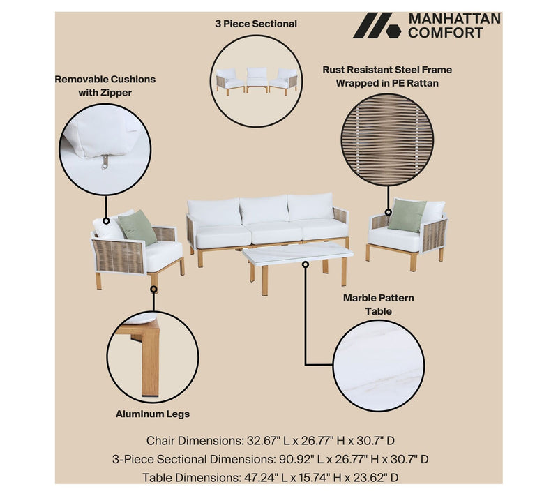 Manhattan Comfort 4-Piece Vine Patio Conversation Set — View 4