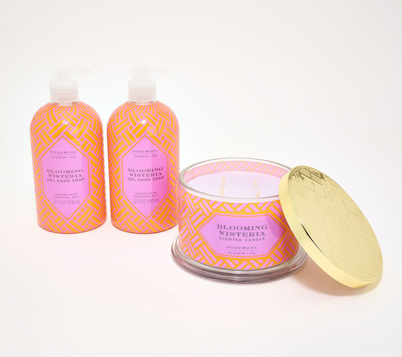 HomeWorx by Slatkin + Co. Bloom Wisteria 18oz Candle & S/2 Soaps — Main view