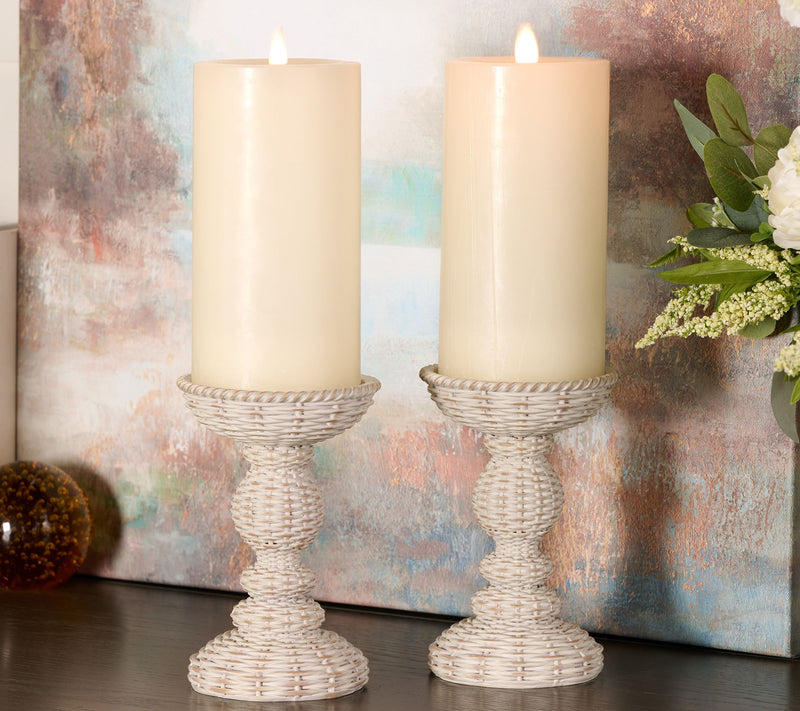 Set of 2 Distressed Basketweave Resin Pedestals by Valerie — Main view