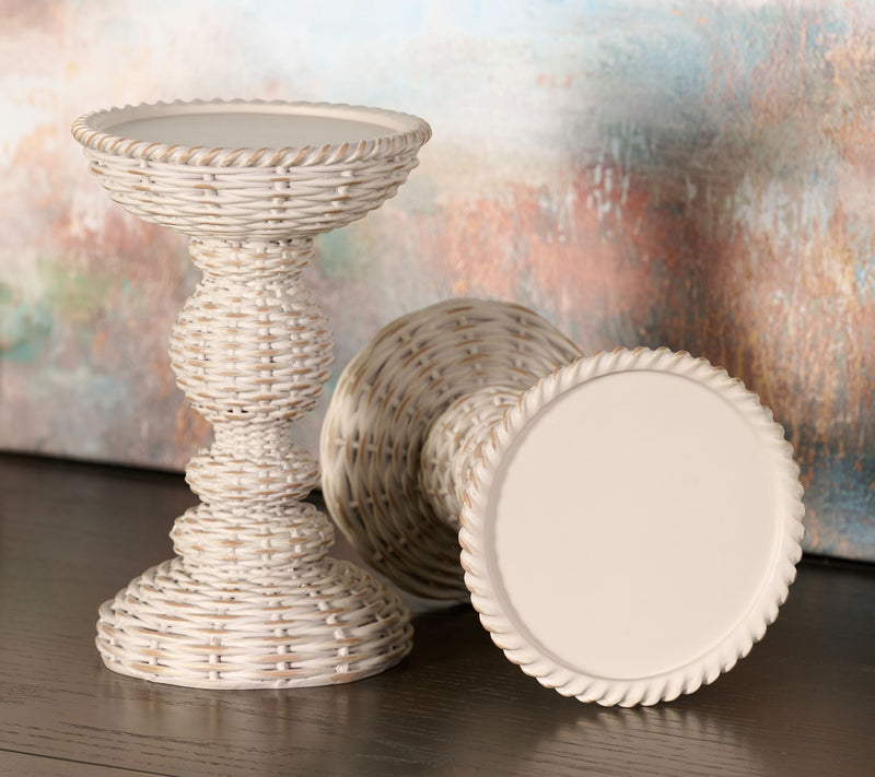 Set of 2 Distressed Basketweave Resin Pedestals by Valerie — View 2