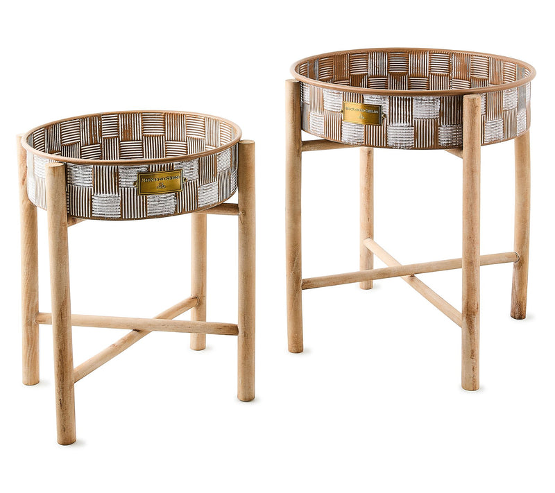 MacKenzie-Childs Mocha Textured Check StandingPlanters, S/2 — Main view