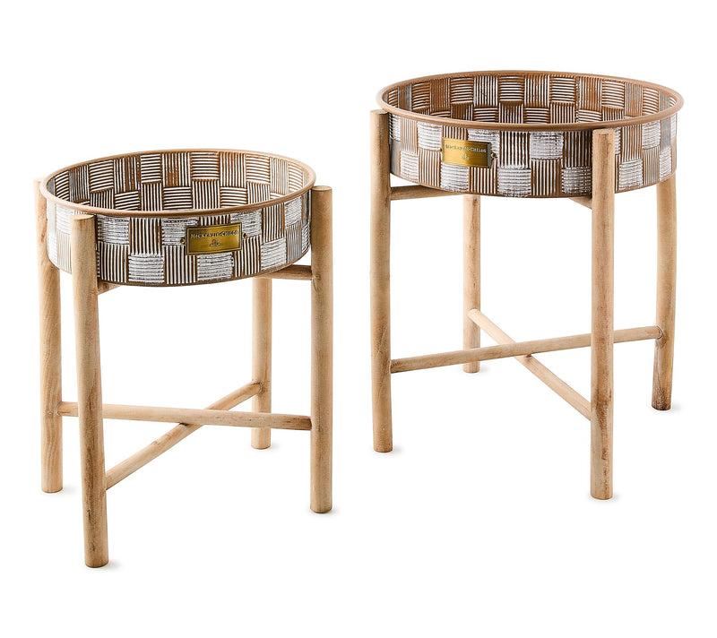 MacKenzie-Childs Mocha Textured Check StandingPlanters, S/2 — View 4