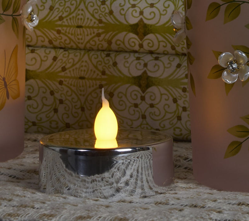 Set of 3 Illuminated Mini Hurricanes w/Pearl Flowers by Valerie — View 3