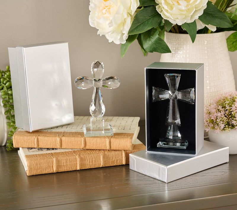 Set of 2 Faceted Glass Crosses with Gift Boxes by Valerie — Main view