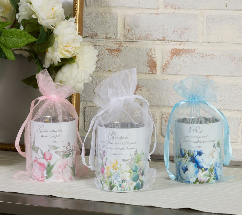 S/3 Illuminated Prayer Garden Hurricanes with Sheer Bags by Valerie — View 2