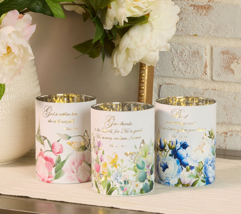 S/3 Illuminated Prayer Garden Hurricanes with Sheer Bags by Valerie — Main view