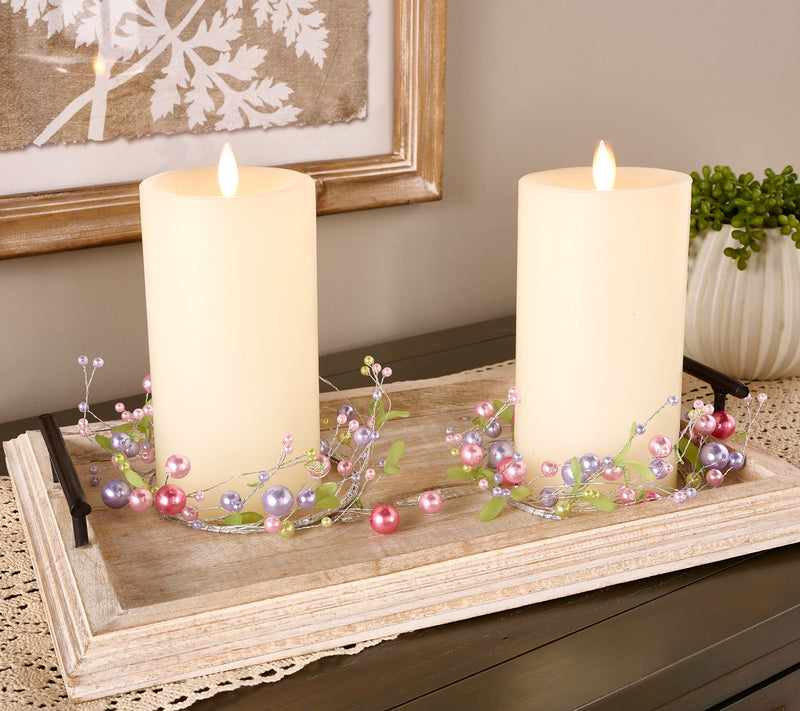 Set of 2 Pearl and Leaf Candle Rings by Valerie — View 5