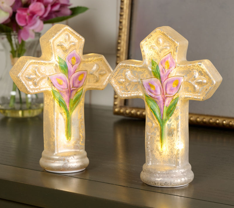 Set of (2) 6" Illuminated Mercury Glass Crosses by Valerie — View 7