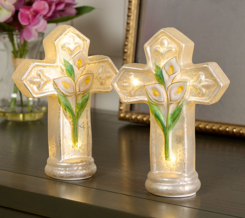 Set of (2) 6" Illuminated Mercury Glass Crosses by Valerie — View 8