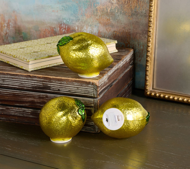 Set of 3 Illuminated Mercury Glass Fruit by Valerie — View 2