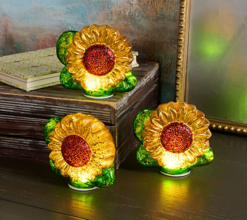 Set of 3 Illuminated Mercury Glass Flowers by Valerie — View 7