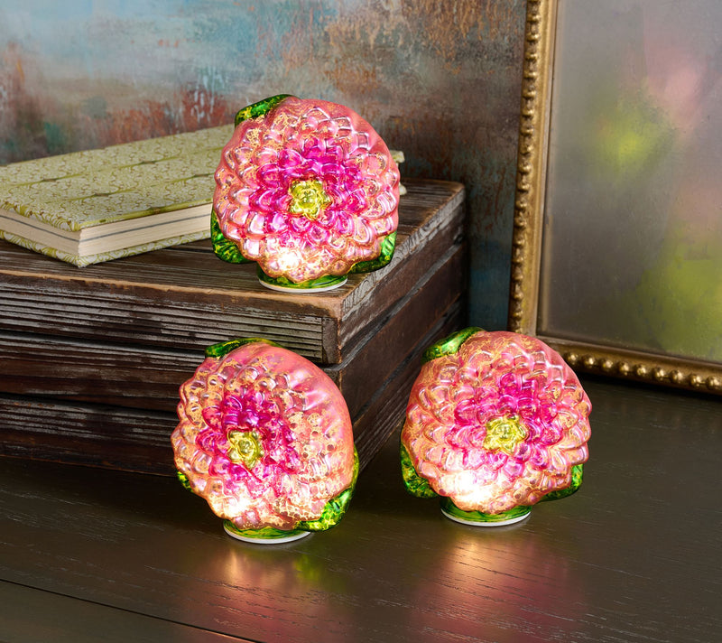 Set of 3 Illuminated Mercury Glass Flowers by Valerie — Main view