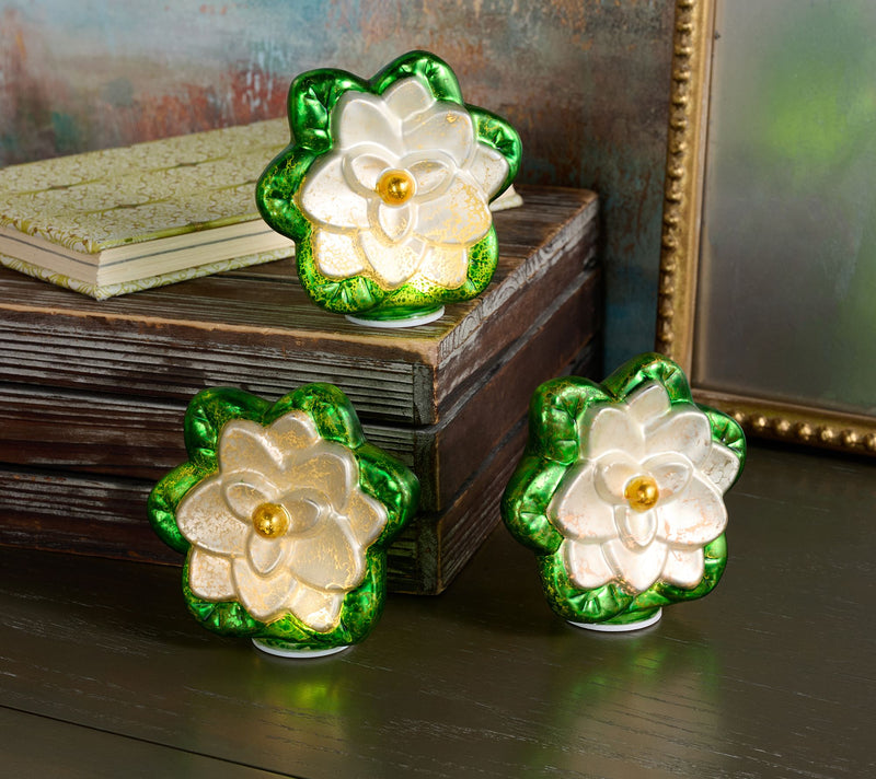 Set of 3 Illuminated Mercury Glass Flowers by Valerie — View 9