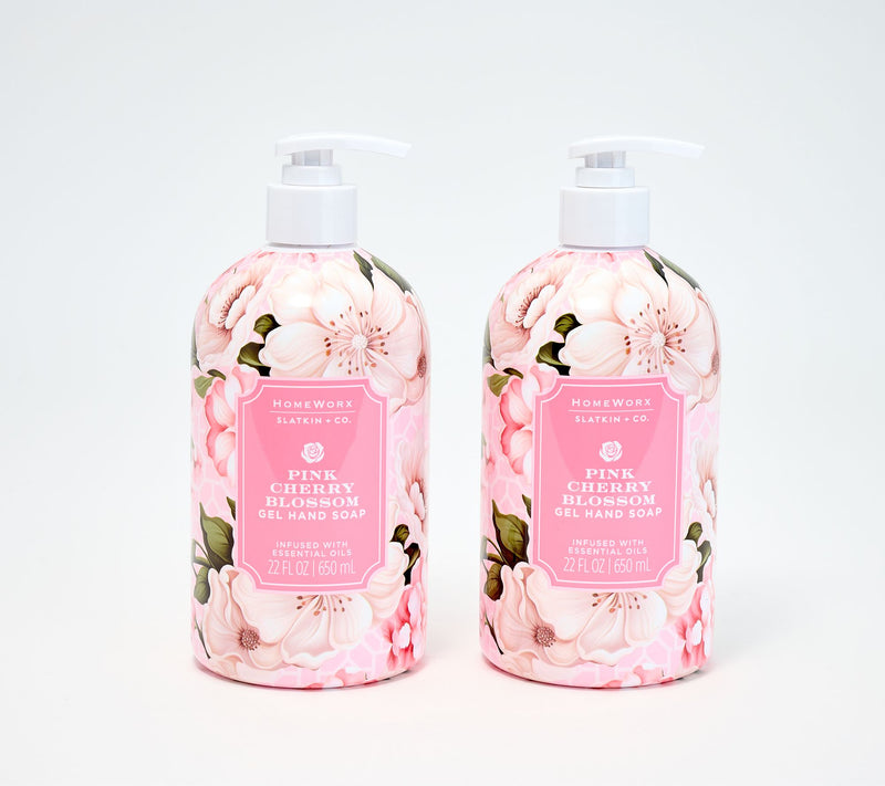 HomeWorx by Slatkin + Co. S/2 22oz Pink Cherry Blossom Gel Hand Soap — Main view