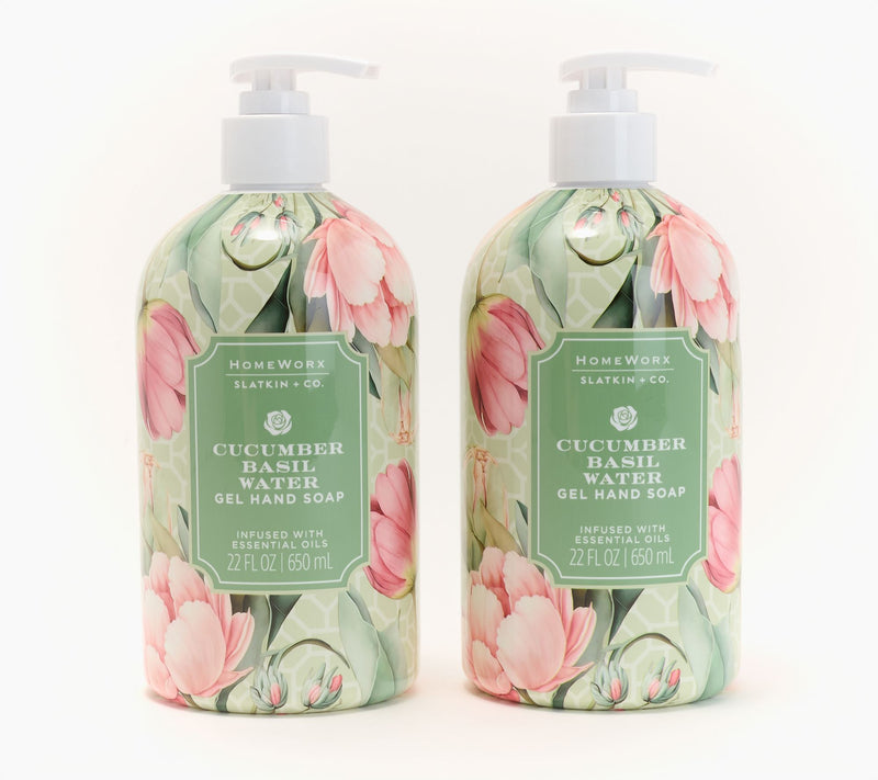 HomeWorx by Slatkin + Co. S/2 22oz Gel Hand Soap Cucumber Basil — Main view