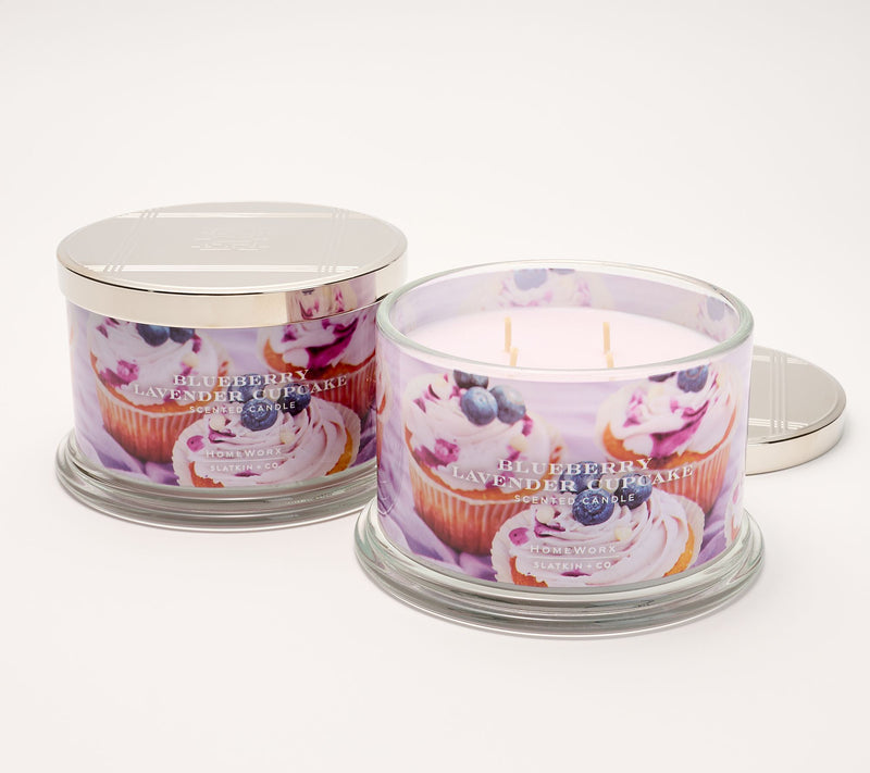 HomeWorx by Slatkin + Co. S/2 18oz Blueberry Lave Cupcake Candles — Main view