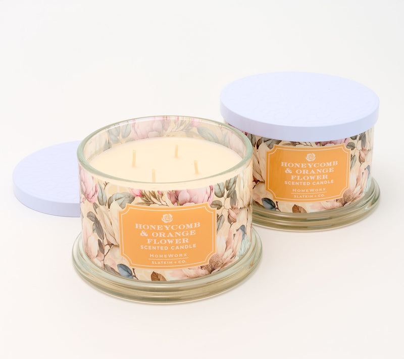 HomeWorx by Slatkin + Co. S/2 18oz Honey & Orange Flower Candles — Main view