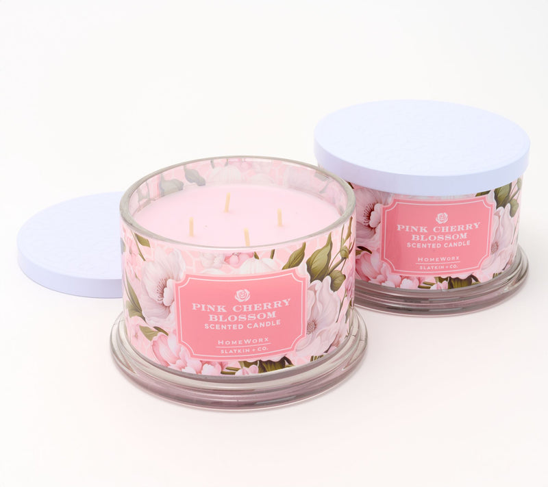 HomeWorx by Slatkin + Co. S/2 18oz Pink Cherry Blossom Candles — Main view